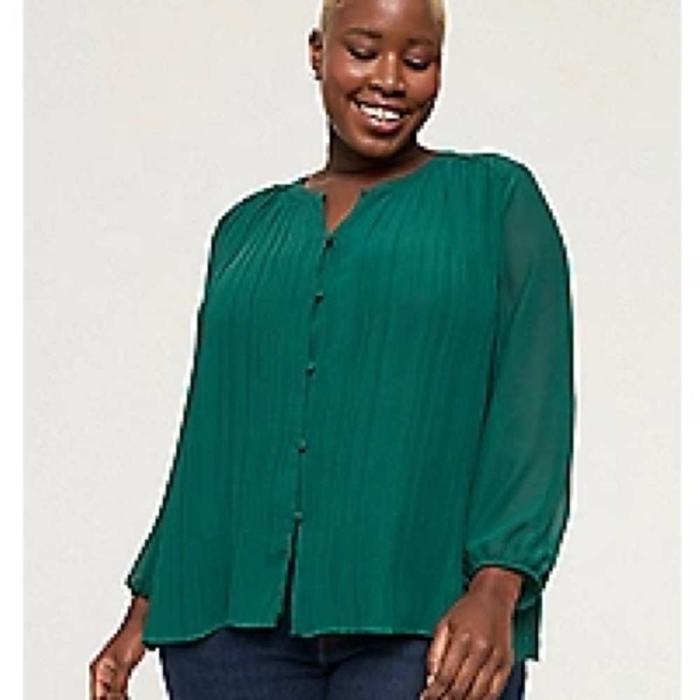 Lane Bryant green Pleated Blouse